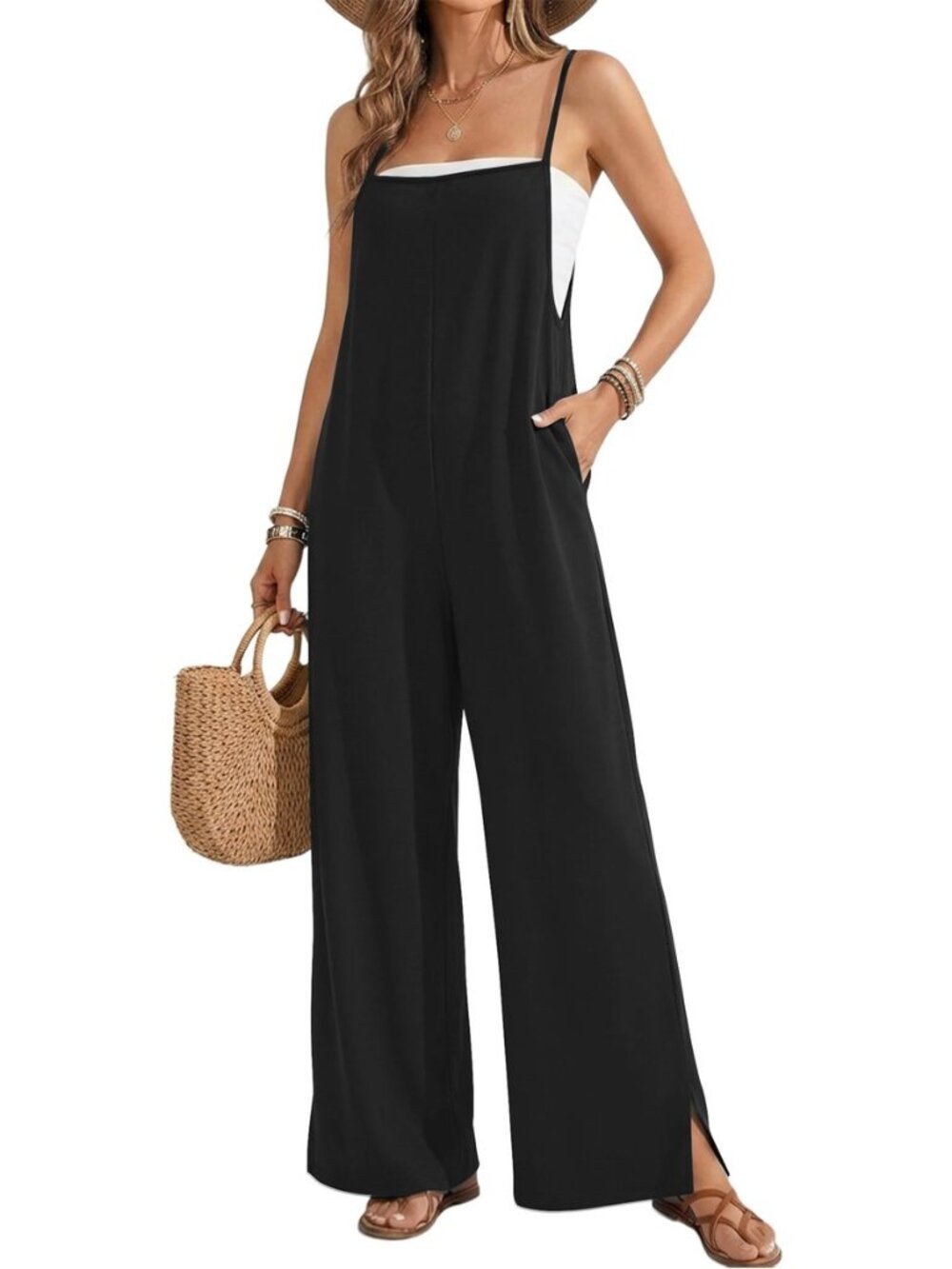 Jumpsuits for Women Casual Summer Wide Leg Overalls Loose Sleeveless Rompers